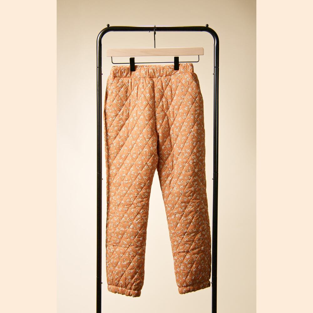 Zara Girls 11-12Y Quilted Floral Pants Orange Elastic Waist